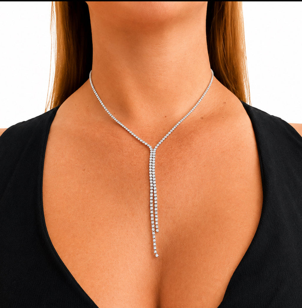 Celeste CZ Lariat Necklace - Silver