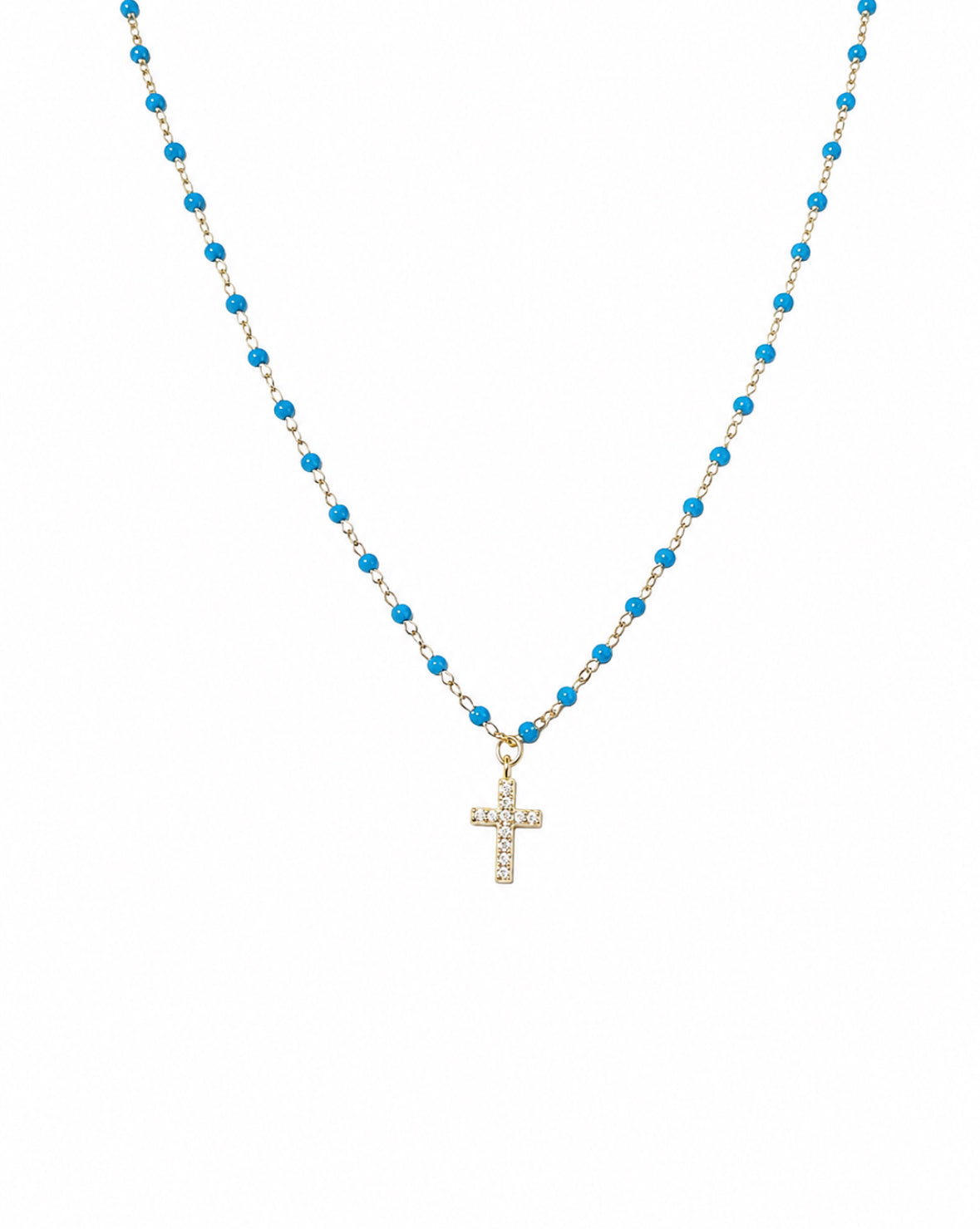 Collar de cruz turquesa