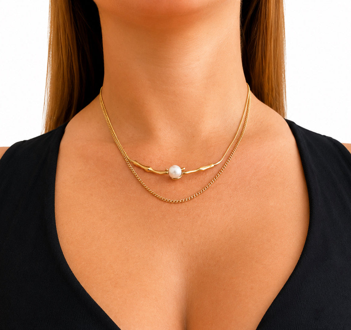Collar en capas Luna Pearl - Dorado